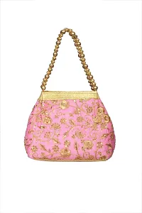 SuneshCreation Beautiful Silk Pink Handbag For Women  Girls-thumb1