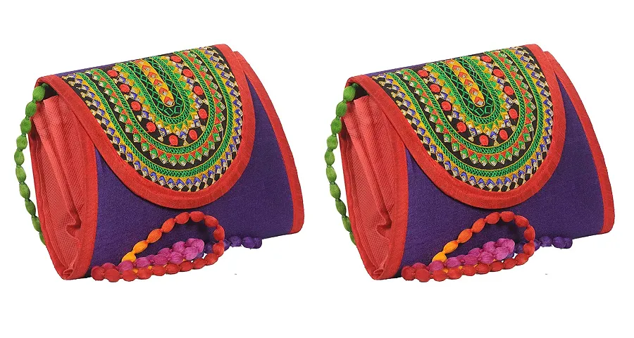 Sunesh Creation Handcrafted Traditional Embroidery Sling Bags/Rajasthani Sling Bags/Shoulder Bags/Crossbody Bag/Ethnic Shoulder Sling Bag for Women and Girls (Pack of 2)