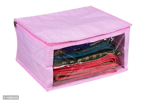 Sunesh Creation Non Woven Fabric Saree Cover Foldable Saree Covers / Clothes Storage Bag / Wardrobe Organizer With Transparent Window And Zip For Lehenga, Suit, Dress, Accessories Capacity of 10-12 Sarees Extra Large Pink