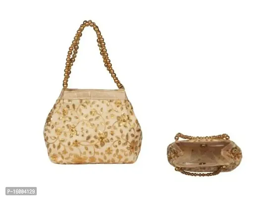 SuneshCreation Beautiful Silk Golden Handbag For Women  Girls-thumb0