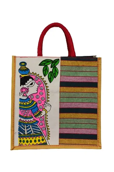 Elegant Jute Self Pattern Tote Bags For Women