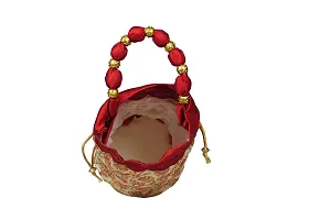 SuneshCreation Raw Silk Floral Ethnic Rajasthani Multicolor Embroidered Potli Bag Handbag, Wristlets, Clutch for Women, Girls with Handmade Perfect Gifts-thumb1
