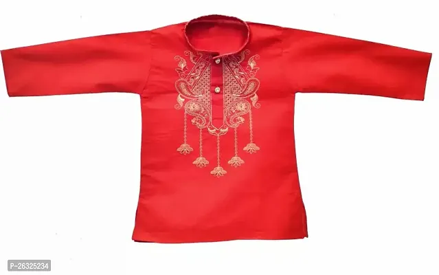 Stylish Red Cotton Printed Kurtas For Boys-thumb0