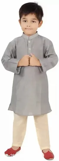 Stylish Grey Silk Blend Printed Kurta Sets For Boys-thumb0