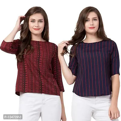 Women's Regular Fit Maroon & Red Line Top Now Try IT (Small)