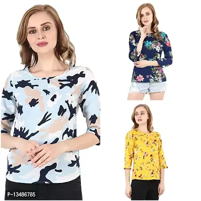 Fancy Floral Print Regular Women Multicolor Top Nowtryit (Pack of 3) (Large, Multicolored Set 17)