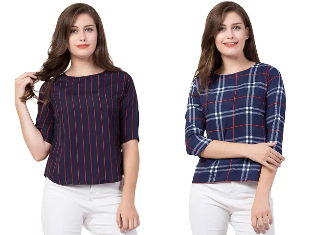 Stylish Crepe Checked Top For Women Pack Of 2