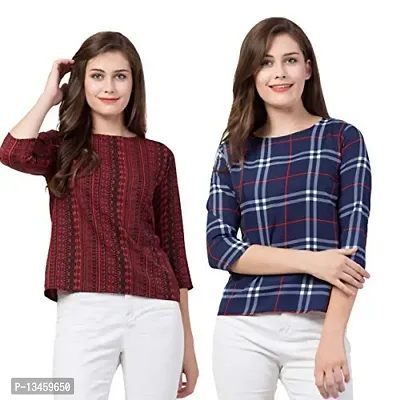 Women's Regular Fit Maroon  Red Check Box Top Now Try IT-thumb0