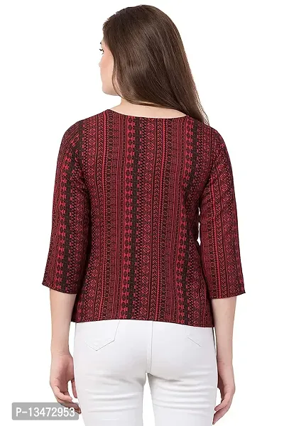 Women's Regular Fit Maroon & Red Line Top Now Try IT (Small)-thumb3