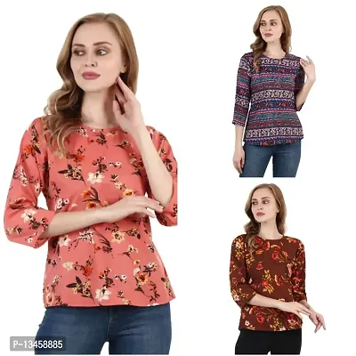 Fancy Floral Print Regular Women Multicolor Top Nowtryit (Pack of 3) (Large, Multicolored Set 15)