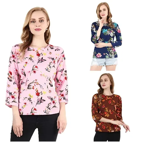 Fancy Floral Print Regular Women Top Nowtryit (Pack of 3) (Medium, Set 1)