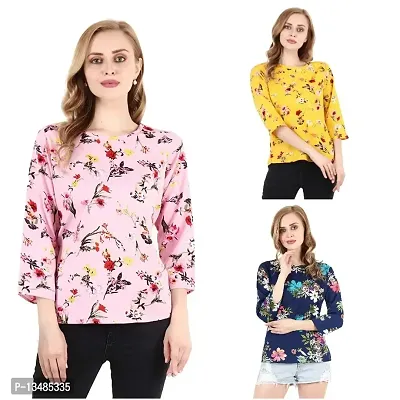 Fancy Floral Print Regular Women Multicolor Top Nowtryit (Pack of 3) (Large, Multicolored Set 2)