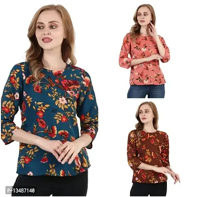 Fancy Floral Print Regular Women Multicolor Top Nowtryit (Pack of 3) (Large, Multicolored Set 11)