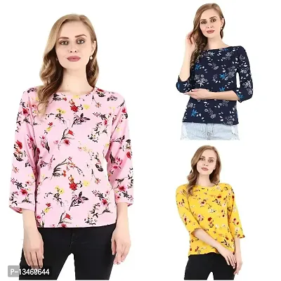 Fancy Floral Print Regular Women Multicolor Top Nowtryit (Pack of 3) (X-Large, Multicolored Set 9)