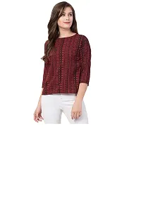 Women's Regular Fit Maroon & Red Line Top Now Try IT (Small)-thumb4