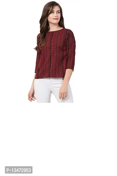 Women's Regular Fit Maroon & Red Line Top Now Try IT (Small)-thumb5