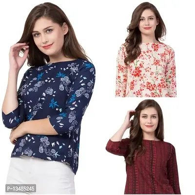 Fancy Floral Print Regular Women Multicolor Top Nowtryit (Pack of 3) (Large, Multicolored Set 25)