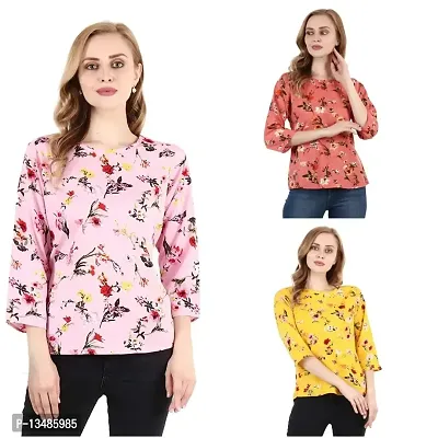 Fancy Floral Print Regular Women Multicolor Top Nowtryit (Pack of 3) (Large, Multicolored Set 4)