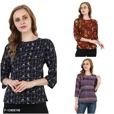 Fancy Floral Print Regular Women Multicolor Top Nowtryit (Pack of 3) (X-Large, Multicolored Set 14)