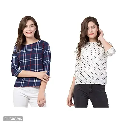 Women's Regular and Fancy Tops Whitedot & Bluecheck (Pack of 2) Nowtryit (Small)-thumb0