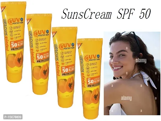 Professional Papaya Suncream With UV Protection  SPF 50 With Vitamin B,CE (40g Each ) (Pack of 4)