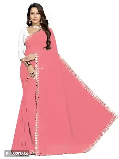 Elegant Pink Georgette Banarasi Silk Saree With Blouse Piece-thumb0