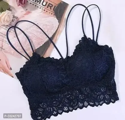 Stylish Navy Blue Net Solid Bras For Women-thumb0