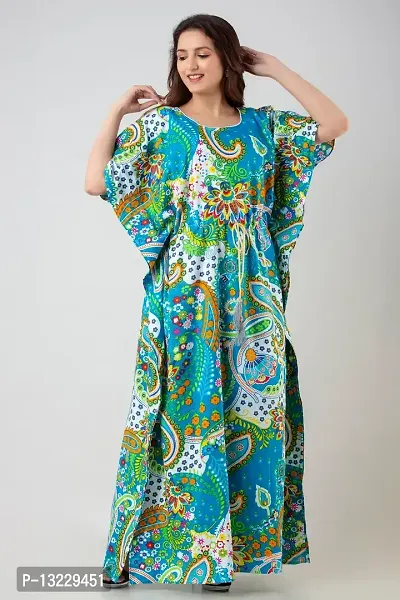 Bangur Fabric Women Printed Cotton Nightwear Nighty Maxi.1202-BLUE-XL-thumb3