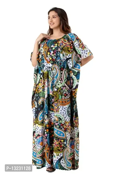 Bangur Fabric Women Printed Cotton Nightwear Nighty Maxi.1202-BLACK-2XL