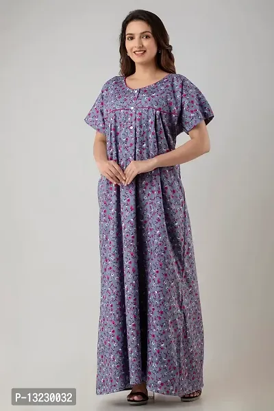 Bangur Fabric Women Printed Cotton Nightwear Nighty Maxi.106-GREY-L-thumb3