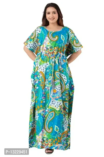 Bangur Fabric Women Printed Cotton Nightwear Nighty Maxi.1202-BLUE-XL-thumb0