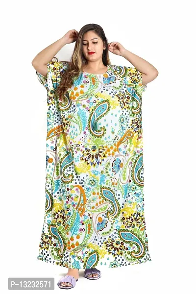 Bangur Fabric Women Printed Cotton Nightwear Nighty Maxi.1202-GREEN-2XL