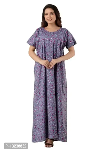Bangur Fabric Women Printed Cotton Nightwear Nighty Maxi.106-GREY-L-thumb0