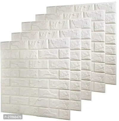 GHORI ENTERPRISE 3D Brick Wallpaper PE Foam self Adhesive Brick Design Wall Stickers/DIY Wallpaper for Home Hotel Living Room Bedroom Cafe Deco (70 x 77 cm, White)-thumb0