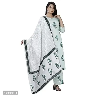 Women's Printed Rayon Straight Kurti with Pant and Dupatta Set For Women Girls.