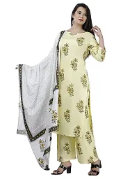 Women's Printed Rayon Straight Kurti with Pant and Dupatta Set For Women Girls.-thumb3