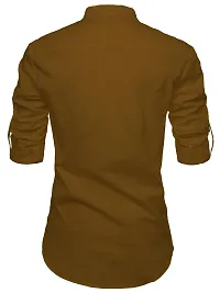 Reliable Golden Cotton Solid Short Length Kurta For Men-thumb1