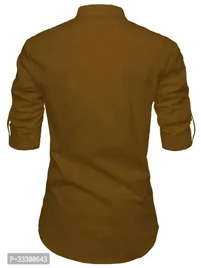 Reliable Golden Cotton Solid Short Length Kurta For Men-thumb2