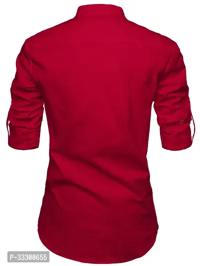 Reliable Red Cotton Solid Short Length Kurta For Men-thumb2