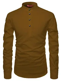 Reliable Golden Cotton Solid Short Length Kurta For Men-thumb2