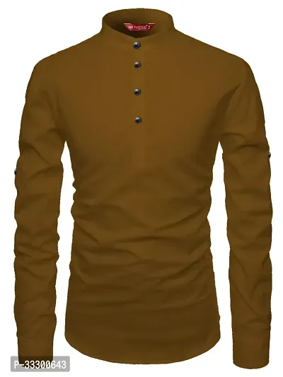 Reliable Golden Cotton Solid Short Length Kurta For Men-thumb3