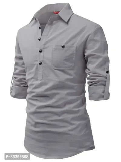 Reliable Grey Cotton Solid Short Length Kurta For Men