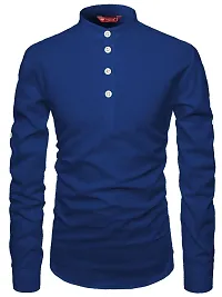 Reliable Royal Blue Cotton Solid Short Length Kurta For Men-thumb2