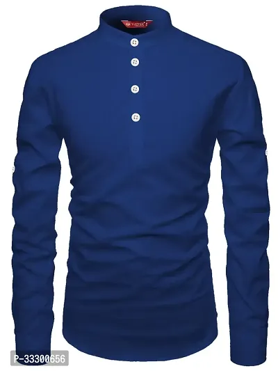 Reliable Royal Blue Cotton Solid Short Length Kurta For Men-thumb3