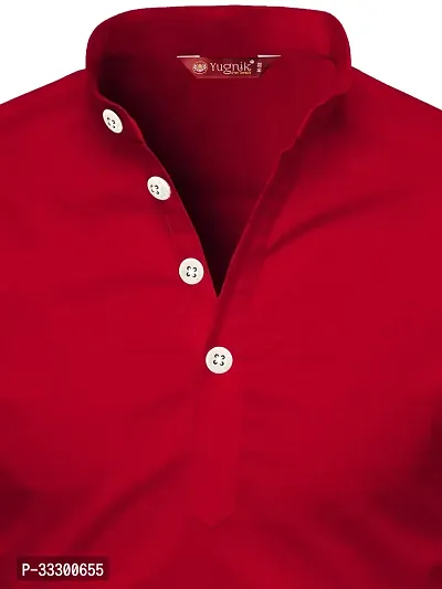 Reliable Red Cotton Solid Short Length Kurta For Men-thumb4