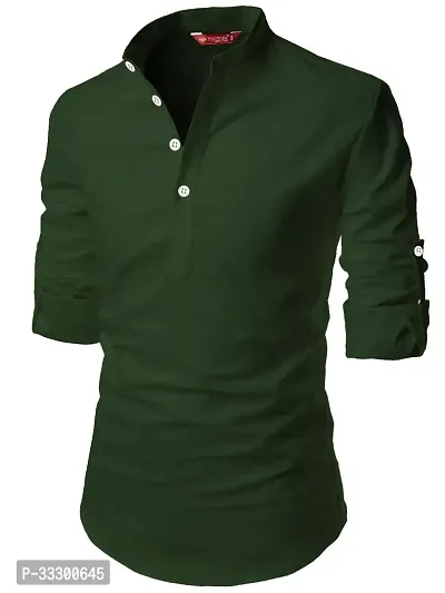 Reliable Green Cotton Solid Short Length Kurta For Men