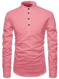 Reliable Peach Cotton Solid Short Length Kurta For Men-thumb2