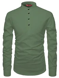 Reliable Light Green Cotton Solid Short Length Kurta For Men-thumb2