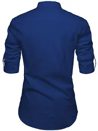 Reliable Royal Blue Cotton Solid Short Length Kurta For Men-thumb1