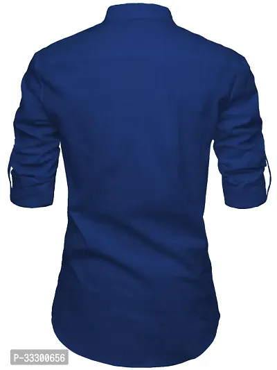 Reliable Royal Blue Cotton Solid Short Length Kurta For Men-thumb2